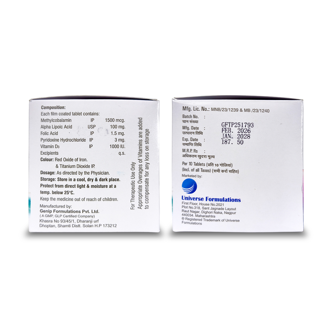 Unicob Tablets — back pack with composition details by Universe Formulations