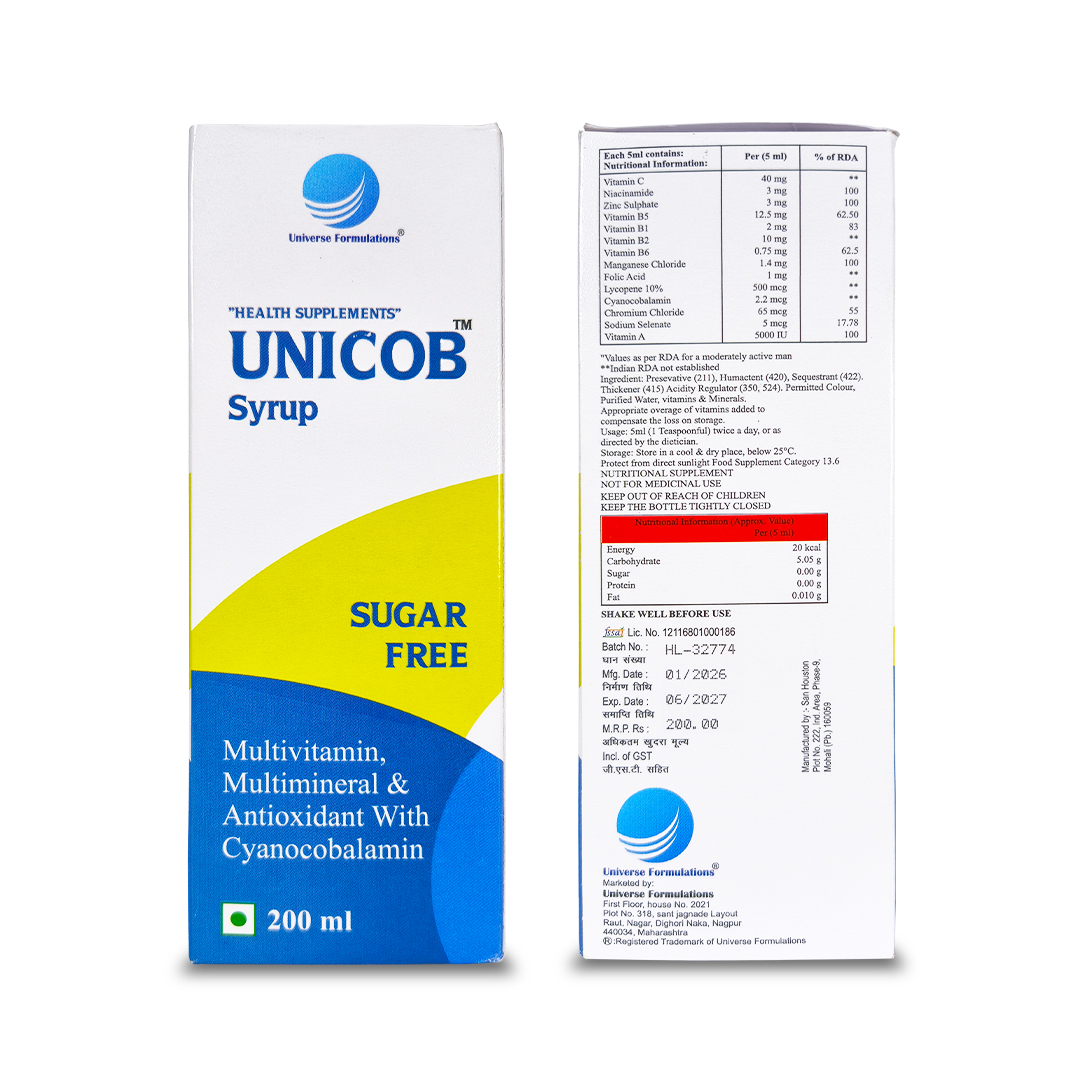 Unicop Syrup — back pack with composition details by Universe Formulations