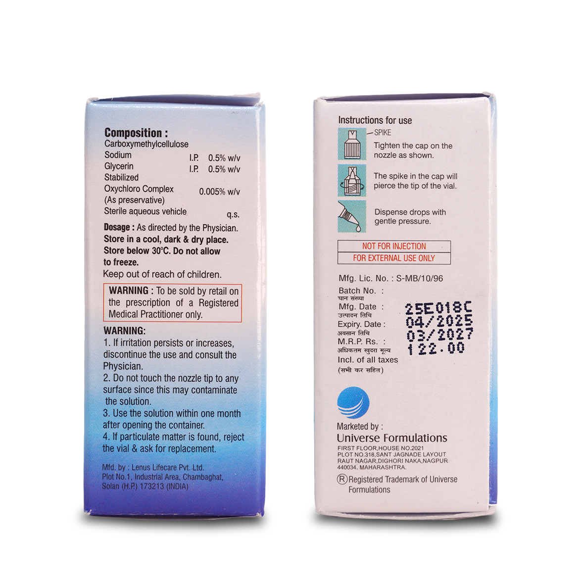 Uniqtear Eye Drops — back pack with composition details by Universe Formulations