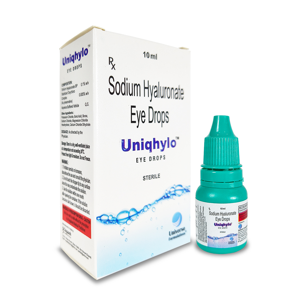 Uniqhylo Eye Drops — side pack view by Universe Formulations