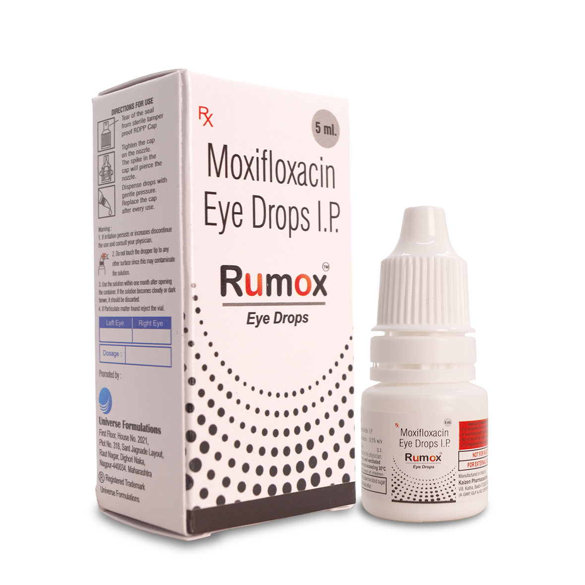 Rumox Eye Drops — side pack view by Universe Formulations